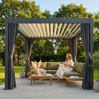12X20 Louvered Pergola,Dark Grey Aluminum Frame with Adjustable Rainproof Roof, Featuring Waterproof Curtains and Nets — Lifestyle